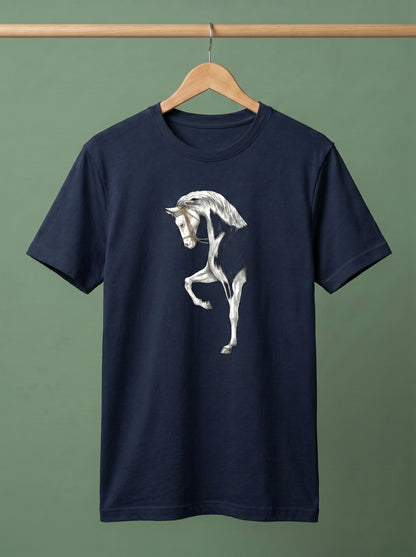 Men's Premium T-Shirt with Artistic White Horse Graphic Print | Stylish Cotton Tee