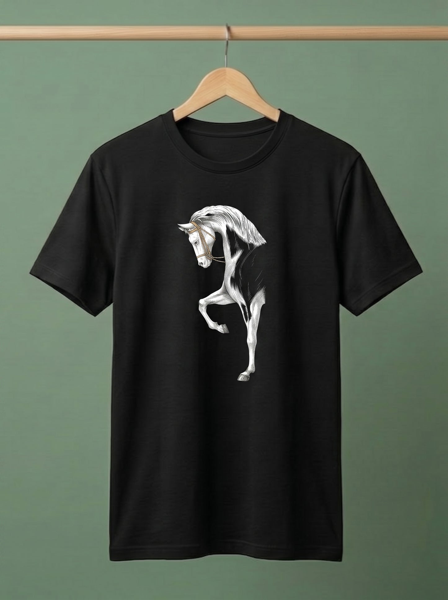 Men's Premium T-Shirt with Artistic White Horse Graphic Print | Stylish Cotton Tee