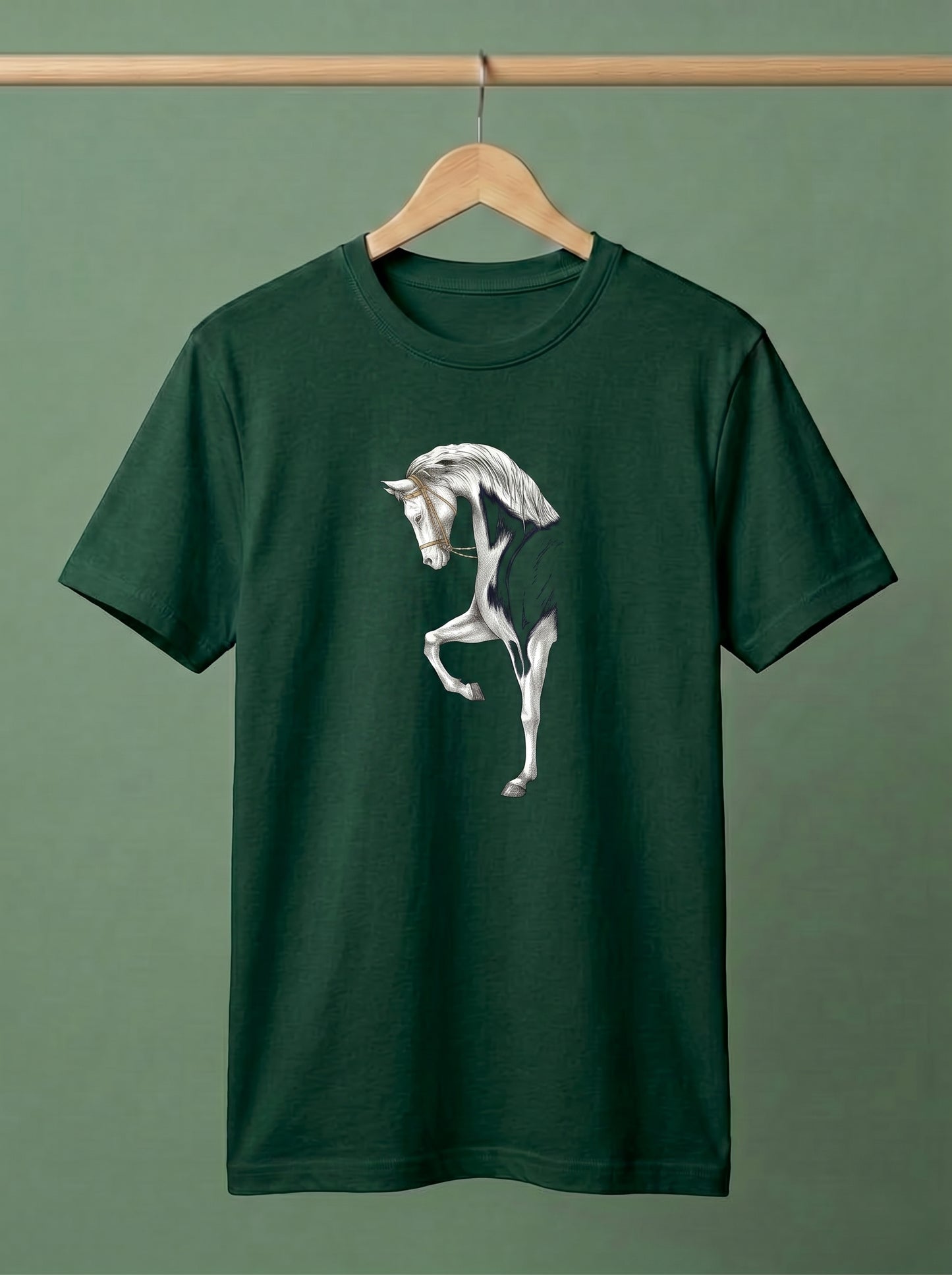 Men's Premium T-Shirt with Artistic White Horse Graphic Print | Stylish Cotton Tee