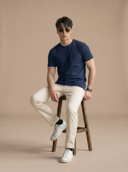 Essential Men's Navy Crewneck Tee - Soft Cotton