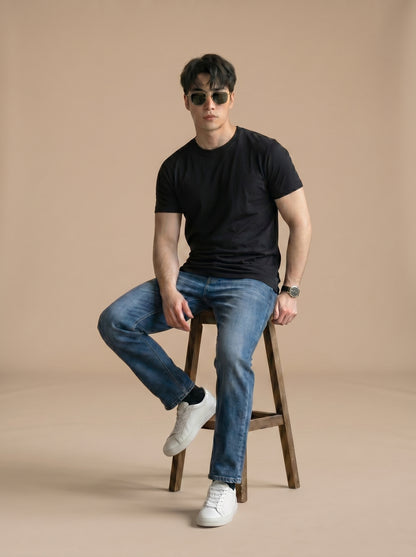 Essential Men's Black Crewneck T-Shirt - Premium Cotton