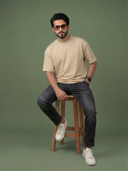 UrbanStyle Men's 240 GSM Oversized Plain T-Shirt | Relaxed Fit Heavyweight Crew Neck Cotton Tee