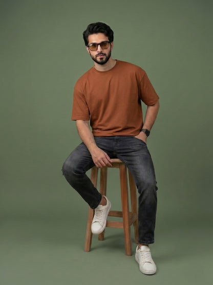 UrbanStyle Men's 240 GSM Oversized Plain T-Shirt | Relaxed Fit Heavyweight Crew Neck Cotton Tee