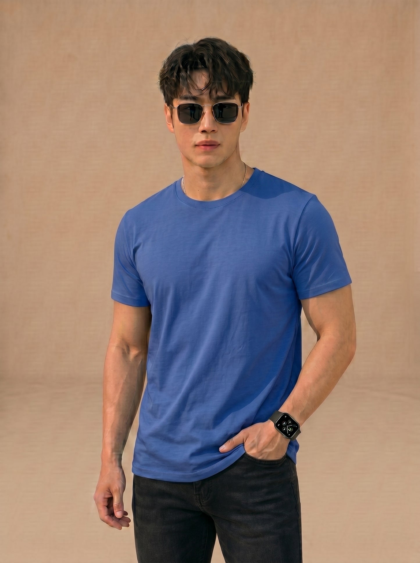 Essential Men's Blue Crewneck Tee - Soft Cotton