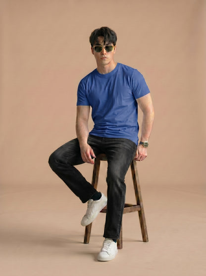 Essential Men's Blue Crewneck Tee - Soft Cotton
