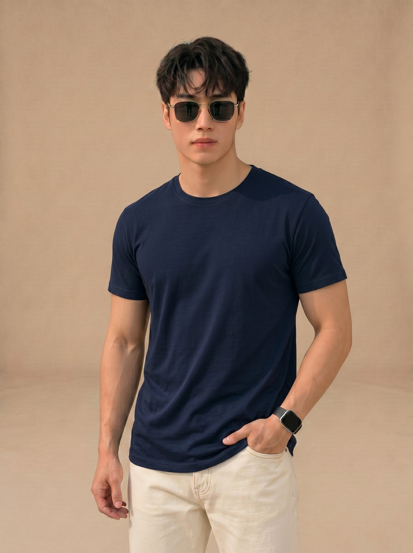 Essential Men's Navy Crewneck Tee - Soft Cotton