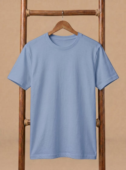 Men's Light Blue Crewneck Tee - Soft Cotton Basic