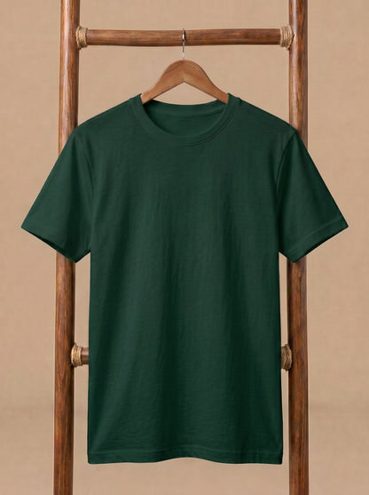 Premium Men's Dark Green Crewneck Tee - Soft Cotton