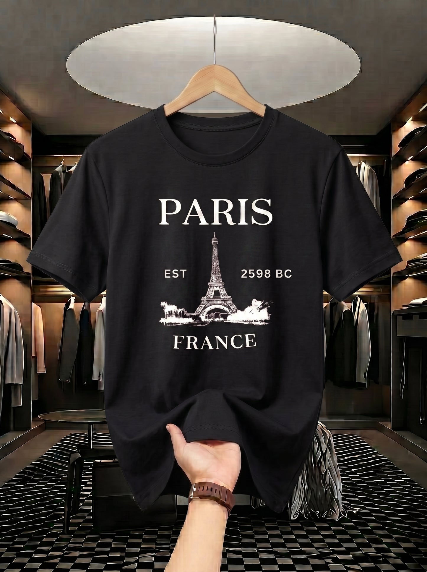 Evenway Men's Paris France Graphic Printed Oversized T-Shirt | Premium Cotton Casual Tee