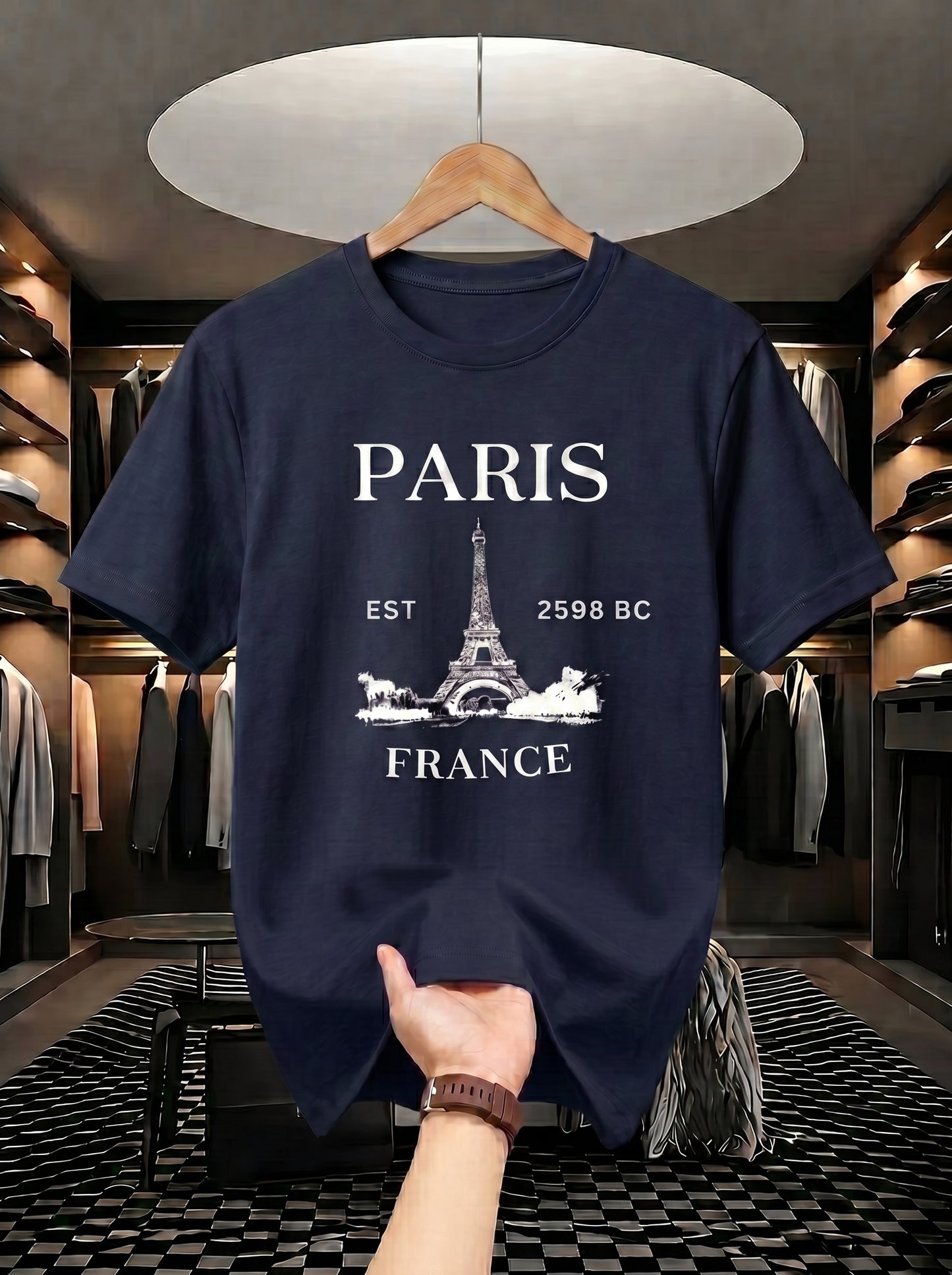 Evenway Men's Paris France Graphic Printed Oversized T-Shirt | Premium Cotton Casual Tee