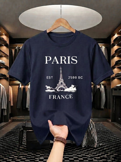Evenway Men's Paris France Graphic Printed Oversized T-Shirt | Premium Cotton Casual Tee