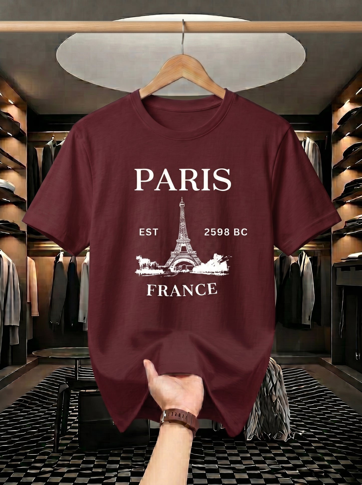Evenway Men's Paris France Graphic Printed Oversized T-Shirt | Premium Cotton Casual Tee