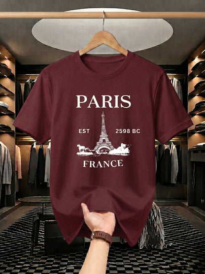Evenway Men's Paris France Graphic Printed Oversized T-Shirt | Premium Cotton Casual Tee