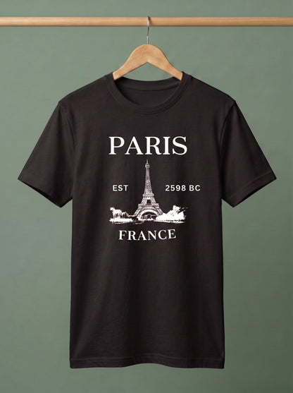 Evenway Men's Paris France Graphic Printed Oversized T-Shirt | Premium Cotton Casual Tee