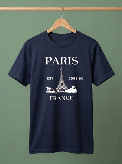 Evenway Men's Paris France Graphic Printed Oversized T-Shirt | Premium Cotton Casual Tee