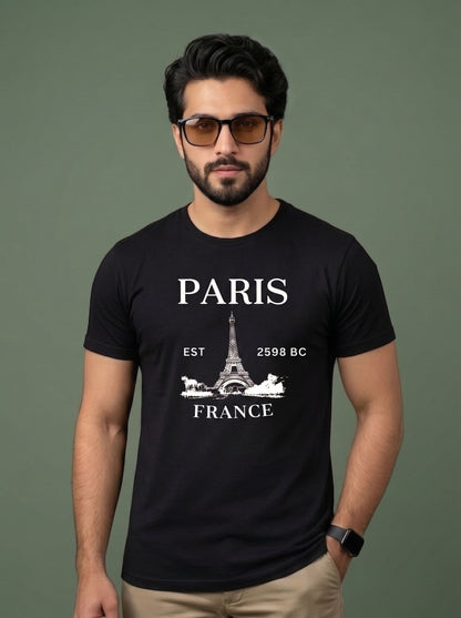 Evenway Men's Paris France Graphic Printed Oversized T-Shirt | Premium Cotton Casual Tee