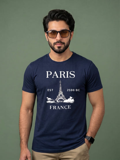 Evenway Men's Paris France Graphic Printed Oversized T-Shirt | Premium Cotton Casual Tee
