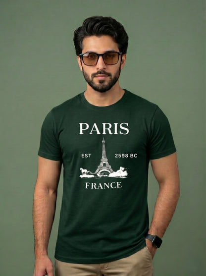 Evenway Men's Paris France Graphic Printed Oversized T-Shirt | Premium Cotton Casual Tee