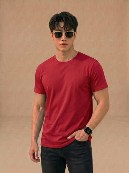 Essential Men's Red Crewneck Tee - Soft Cotton