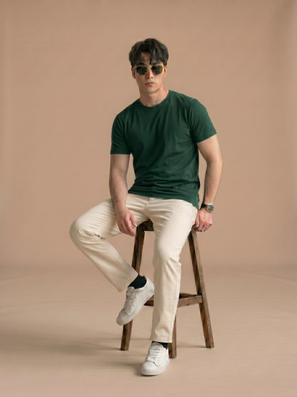 Premium Men's Dark Green Crewneck Tee - Soft Cotton