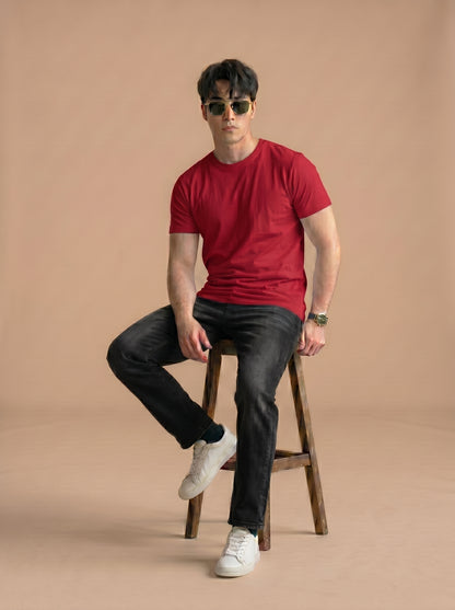 Essential Men's Red Crewneck Tee - Soft Cotton
